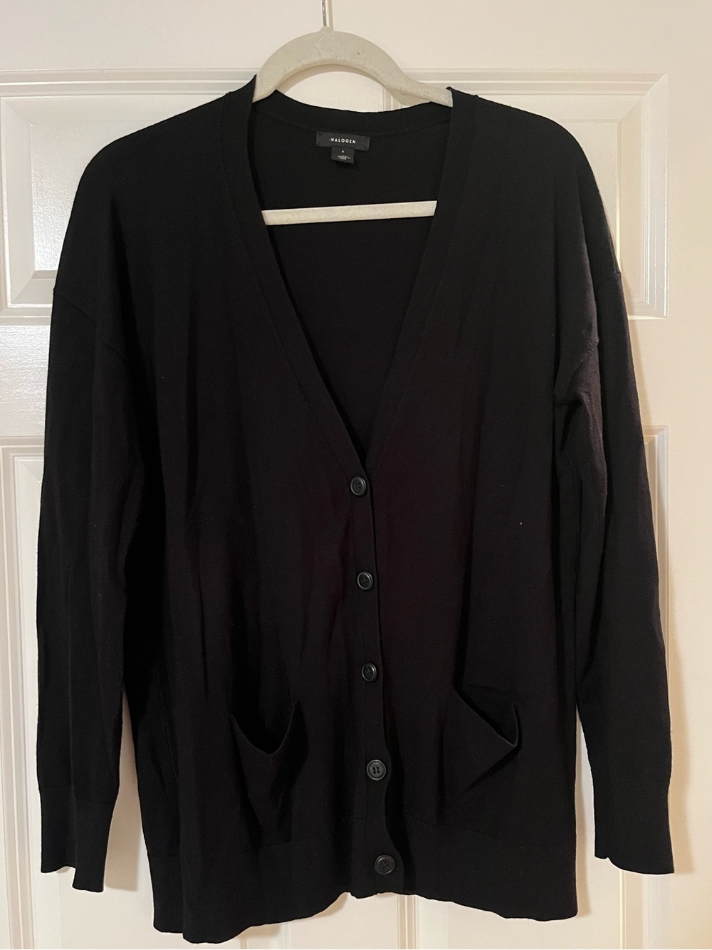Halogen Black V-Neck Button Cardigan Sweater with slit pockets sz S